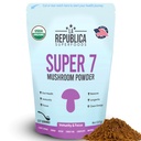 La Republica Super Food Super 7 Mushroom 提取粉末,包括狮子马恩、雷希、查加、科迪塞普斯、希竹、麦竹和土耳其泰尔(8 oz)