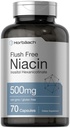 Horbaach Niacin 500mg | 70 Capsules | Flush 免费补充 | 作为 Inositol 六硝基苯| 非GMO 和 Gluten free