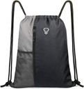BeeGreem Grey Sport Bag Drawstring Backpacks 给男性的后袋 装有水瓶 Mesh Pockets 和 Two Zipper Pockets 16"× 20"