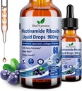 NAD 女性和男性补编 NAD Nicotinamide Riboside Resveratrol 900mg & Quercetin, Niacin, Collagen, Biotin, 液态NAD Plus 补编 NR900 抗衰老皮肤能量长寿聚焦脑