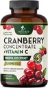 Cranberry 补充药剂 25,000mg - 女性和男性高感染性维生素C ranberry,尿道切克健康支持,无糖,无葡萄糖,非GMO, Cranberry 集中抽查 - 60 Capsules