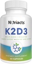 维生素D3 K2配有钙和生素60 Capsules - 综合骨骼健康,心血管支持,增强吸收 - 非GMO,无糖