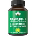峰值性能 高级维生素 D 10000 IU 配有所有三种类型的维生素 K - 10,000 Vitamin D3 和维生素 K2, K1, MK-7 (MK7), MK4 Capsules 补编 - 60 小而易吞丸