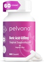 Pelvana Boric Acid Propositions for Women 60 Counters - 阴道吸食和新鲜,女性卫生与健康 - 第三方实验室 美国检验与瓶装 - 女性健康Odor溶液