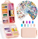 14 Grids 旅行药丸组织者盒,装有415-Pcs 药品名称标签 - Pocket Daily Pharkey Case Control Kit - 旅行药剂持有者 鱼油维生素补充剂存储 - 粉红色