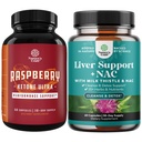 Raspberry Ketones的组合、绿色茶叶提取和非洲Mango Potentions 加速体重损失、抑制吞吐剂和燃烧脂肪及肝脏支持补充剂,配有 NAC - Herbal Liver