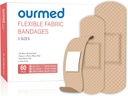 柔软的Fabric Adhesive Bandages,60 Counter, Latex Free First Aid Bandage with Non-Stick Pad for 伤病护理,切片,碎片,布列斯特,各类大小