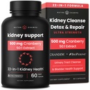 肾脏清洁解毒 22-in-1 肾脏支持补充 2.5万mg Cranberry Pills 提取 + 超强修复和Flush Premium 公式 + 尿道切除 女性和男性健康 → 60 Vegan Capsules
