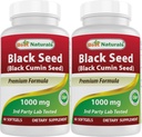 最佳自然2包 黑种子油胶 1000毫克(非GMO) Nigella Sativa - 100% 冷压 黑昆明种子油药 含有Thymoquinoe 60 Counters(总计120软胶)