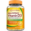 医生的维生素D3 5000IU, 对骨骼、牙齿和免疫功能的免疫支持,非GMO, No Gelatin, Gluten 或 Soy, 120蔬菜软胶