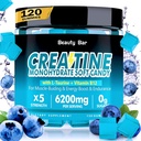 Creatine Monohydrate Gummys, 男子和女子6200mg, 增强肌肉生长、强力和复苏的可食用Creatine, 免糖预工补充, 120 计数, 蓝莓火焰