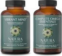 Natura健康产品 振动心智和完整的Omega基本品补充剂 Bundle - 记忆和焦点的诺诺氏大脑补充剂 - Omega 3, 6, 7和9脂肪酸的平衡混合剂