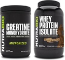 单水合核酸(NutraBio Creatine Monohydrate),无氟酸,500g和Whey蛋白溶液,荷兰巧克力,补充包-肌肉能源,精益肌肉生长,恢复和强力