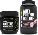NutraBio Creatine Monohydrate, Unflavored, 150g 和 Whey蛋白酸盐,巧克力浸泡麦卡龙, 补充包 - 肌肉能源, 利安肌肉生长,恢复和强力
