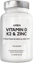 阿门维生素D,K2 & Zinc,Cholecalciferol D35000 IU,有机全食品与苹果,蓝莓,Cranberry,长老莓粉果,维干增产,D3 K2维生素,非GMO - 60 Capsules