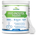 Zazzee Myo-Inositol粉,6个月供应,183名服务员,每名服务员2000毫克,精确剂量免费Scoop,12.91 Unces,100%纯度,全自然生育率和生殖支持,Vegan,N-GMO
