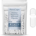 纯Caps USA - 空的蔬菜 Vegan Pullulan Pill Capules 尺寸 000 → 1000 分离的 Pills → 清 → 非 GMO 认证 → SLS, Gluten, 防腐自由