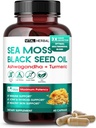 Sea Moss with Black Seed Oil, Ashwagandha, Turmeric & Moringa – Immune, 联合和皮肤支持补编 – 60 Capsules – Virtual Herbal – Lab - Tested, 非GMO, Made in United States (美国).