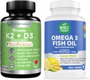 K2+D3 配有 Bioperine Plus 钙 Omega 3 鱼油最有效 共同支持心和骨健康,关节和大脑