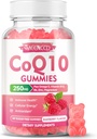 无糖CoQ10 Gummys 250mg, Coenzyme Q10 补充物 Plus Omega-3,维生素B6 & Zinc,高吸收CoQ10 细胞能和抗氧化剂支持补充物 Raspberry Flavor, Vegan 60Cts