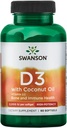 Swanson 维生素D-3,加椰油 60 Sgels