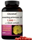 NatureBell Evening Primrose Oil with Black Cohosh, 1 300 mg Per Service, 300 mini-Softgels QQ冷压种子, 保留130 mg GLA 支持妇女健康和皮肤护理 — Hexanne Free, 非GMO