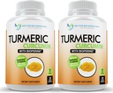 Turmeric Crucumin 补充剂 - 2250 mg/d - 蔬菜帽 - 95% Crucuminoids with Black Pepper 提取剂 (Bioperine) - 750 mg Capsules - 100% Organic - Most Powerful Turmeric (Pack of 2)