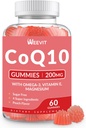 糖自由CoQ10 Gummys 200mg,Coenzyme Q10 w/Omega-3,成人维生素E,CoQ10 抗氧化剂补充剂,能量,大脑支持